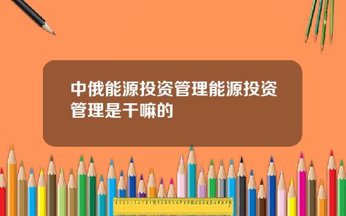 中俄能源投资管理能源投资管理是干嘛的