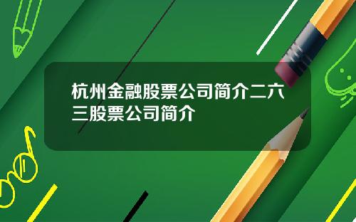 杭州金融股票公司简介二六三股票公司简介