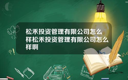 松禾投资管理有限公司怎么样松禾投资管理有限公司怎么样啊