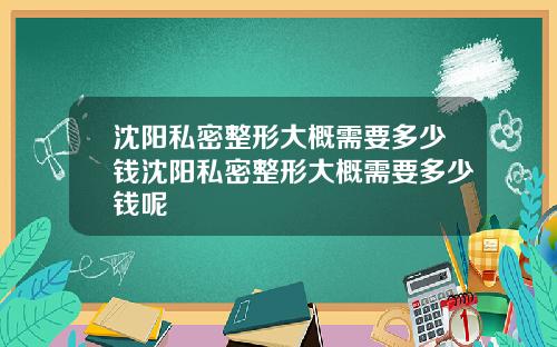 沈阳私密整形大概需要多少钱沈阳私密整形大概需要多少钱呢