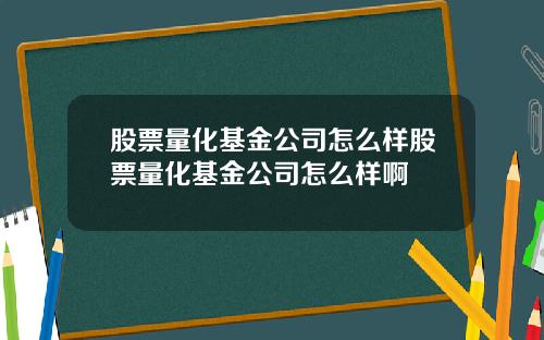 股票量化基金公司怎么样股票量化基金公司怎么样啊
