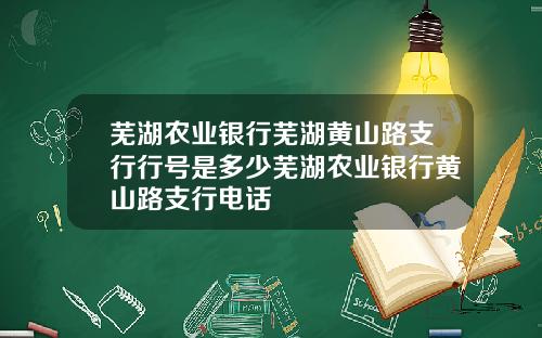 芜湖农业银行芜湖黄山路支行行号是多少芜湖农业银行黄山路支行电话