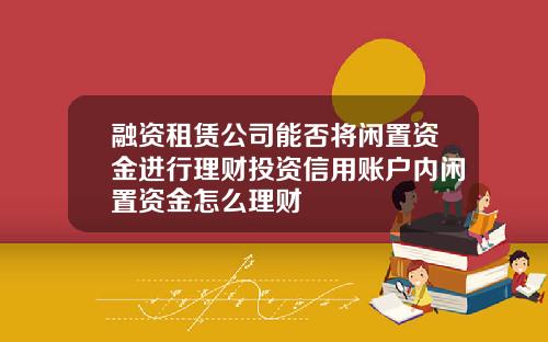 融资租赁公司能否将闲置资金进行理财投资信用账户内闲置资金怎么理财